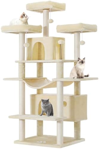 MSmask Kratzbaum groß XXL, Katzenbaum stabil mit 3 Aussichtsplattformen, Katzenkratzbaum für große Katzen, Sisalsäulen, Beige  Amazon.de: Haustier