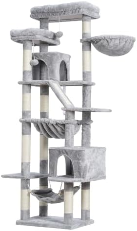 Heybly Kratzbaum, 180 cm Hoher Katzenturm für Wohnungskatzen mit 2 Plattformen, 2 Großen Schlafhäusern, 2 Hängematten, Korb und Kratzbrett, Großes Katzenmöbel mit Schlafplatz, Hellgrau HCT034W Amazon.de: Haustier – Bild 10