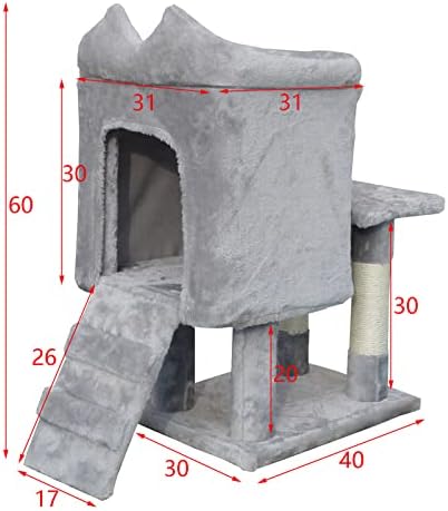 Fudajo Kratzbaum in Hellgrau 60 cm mit Katzenhaus, Katzenkratzbaum mit Plattform und Liege, Katzenbaum mit Spielball und Leiter, Katzenmöbel mit Sisal Amazon.de: Haustier – Bild 8