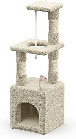VOUNOT Kratzbaum Klein, Katzenbaum für Katzen, Stabil Katzenkratzbaum mit Plattform, Höhle, Sisal-Stämmen, Höhe 88 cm, Beige  Amazon.de: Haustier