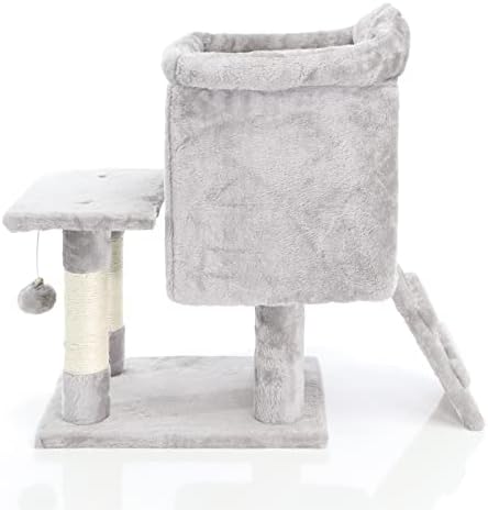Fudajo Kratzbaum in Hellgrau 60 cm mit Katzenhaus, Katzenkratzbaum mit Plattform und Liege, Katzenbaum mit Spielball und Leiter, Katzenmöbel mit Sisal Amazon.de: Haustier – Bild 3
