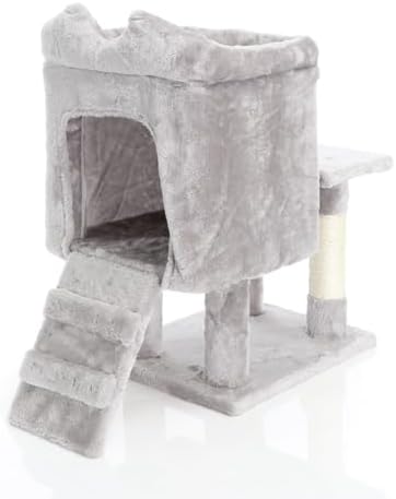 Fudajo Kratzbaum in Hellgrau 60 cm mit Katzenhaus, Katzenkratzbaum mit Plattform und Liege, Katzenbaum mit Spielball und Leiter, Katzenmöbel mit Sisal Amazon.de: Haustier – Bild 9