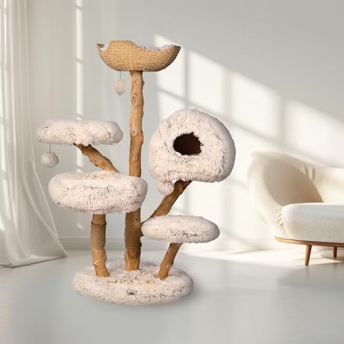 Catclusive® Kratzbaum „Cozy Chalêt“ – 128 cm Design-Katzenbaum aus Echtholz, handgefertigter Kletterbaum mit Sisal, Stabiler Premium-Kratzbaum, Unikat für große Katzen, ideal für Wohnung & Haus beige Amazon.de: Haustier – Bild 2