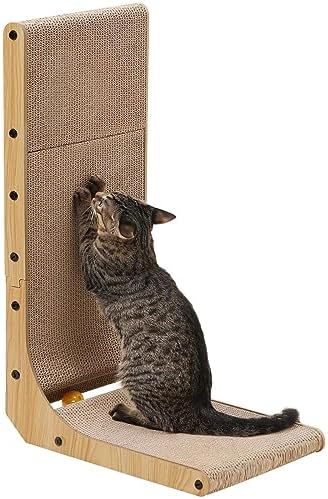 FUKUMARU Kratzbrett Katzen, 68 cm hohe L förmige Kratzpappe für Katzen, widerstandsfähig Katzenkratzbrett mit Ballspielzeug, Kratzmöbel aus hochwertiger Karton für Wand und Ecke, Groß  Amazon.de: Haustier