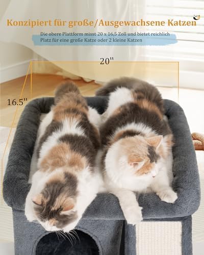 Aechonow Kratzbaum für Große Katzen Stabil, Katzenbaum mit Groß Liegefläche(51x41cm), 2 Tier Katzenhöhle Tonne Bett für Indoor Adulte Katzen, Dunkel Grau Amazon.de: Haustier – Bild 2