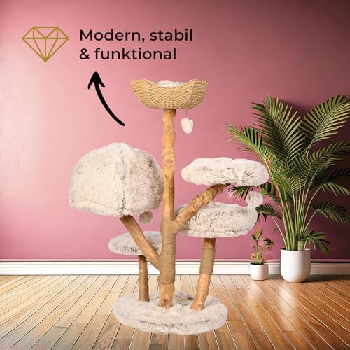 Catclusive® Kratzbaum „Cozy Chalêt“ – 128 cm Design-Katzenbaum aus Echtholz, handgefertigter Kletterbaum mit Sisal, Stabiler Premium-Kratzbaum, Unikat für große Katzen, ideal für Wohnung & Haus beige Amazon.de: Haustier – Bild 6